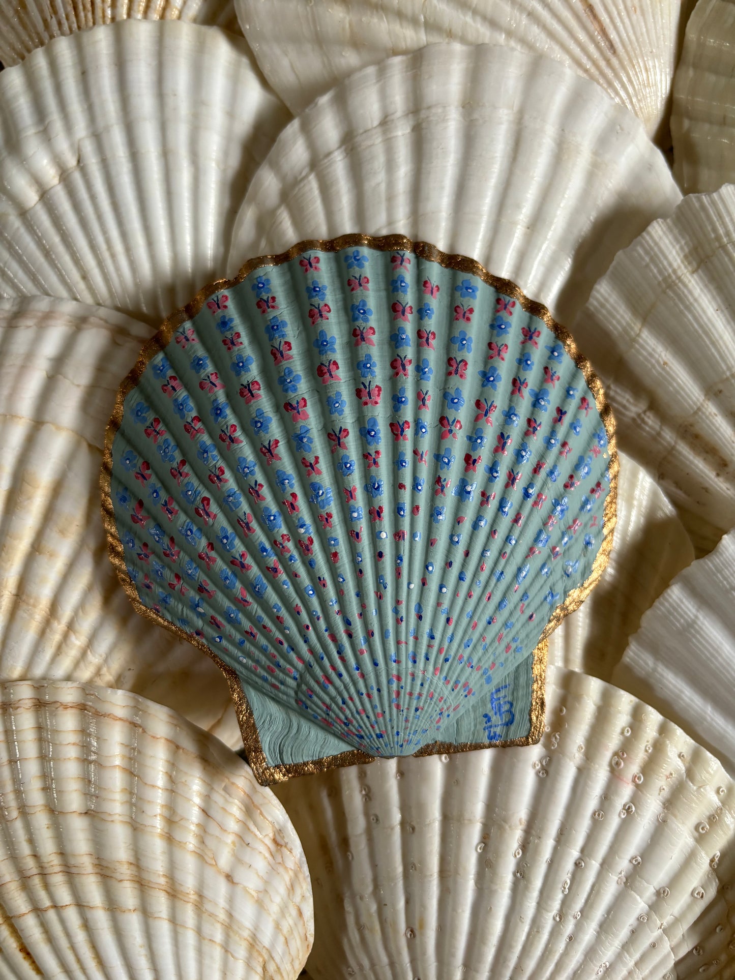 Handpainted Scallop Shell - Forget-Me-Nots