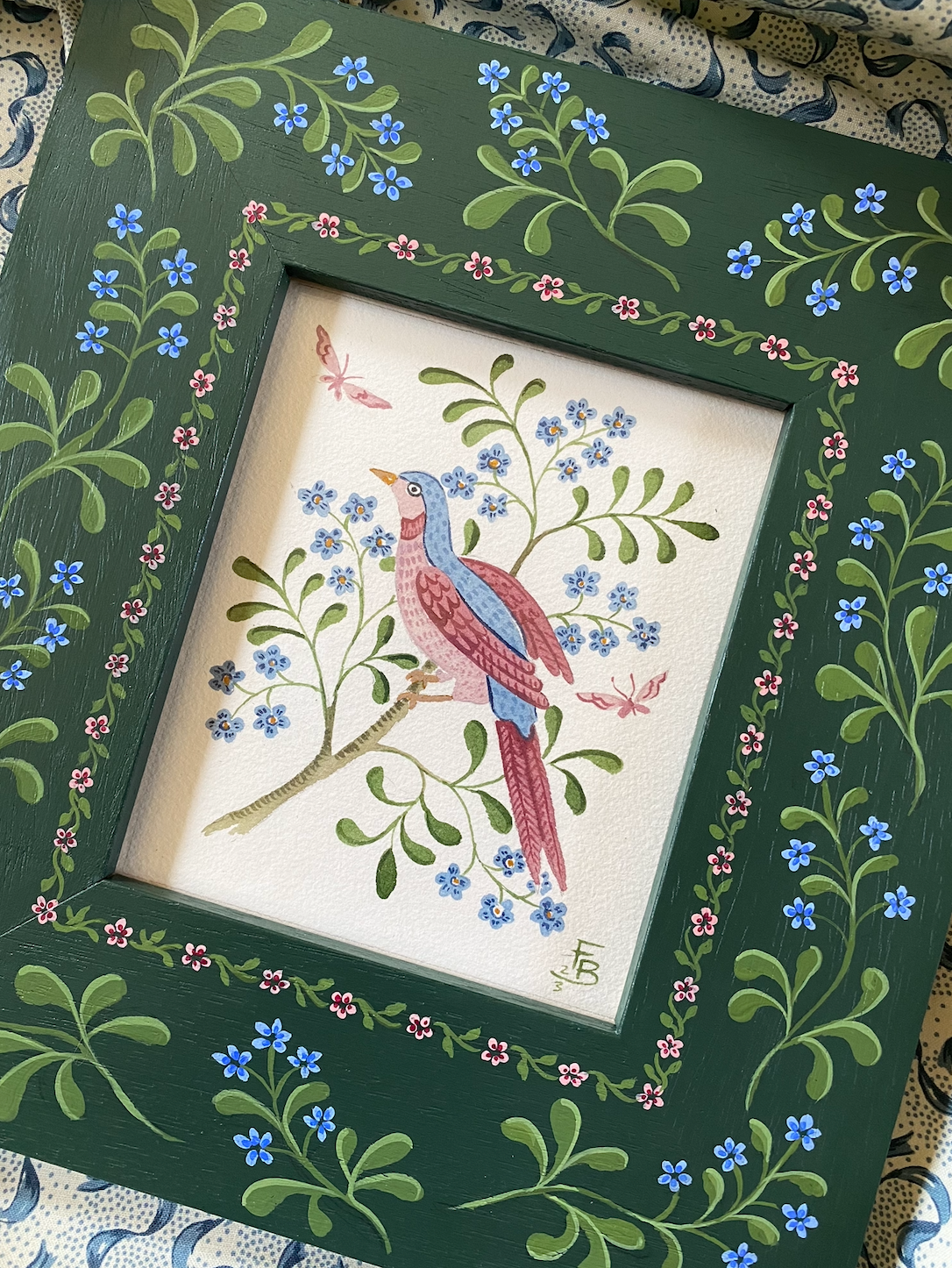 Bird and pink butterflies