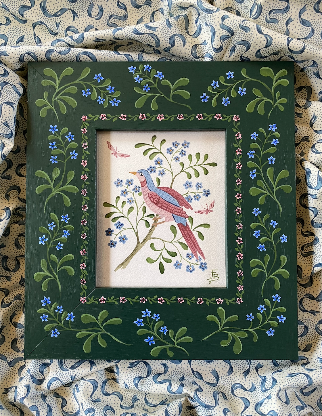 Bird and pink butterflies