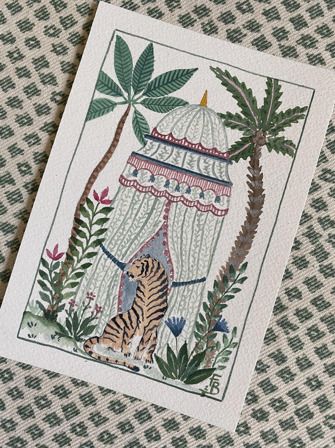 Miniature Watercolour painting - Tiger and tent