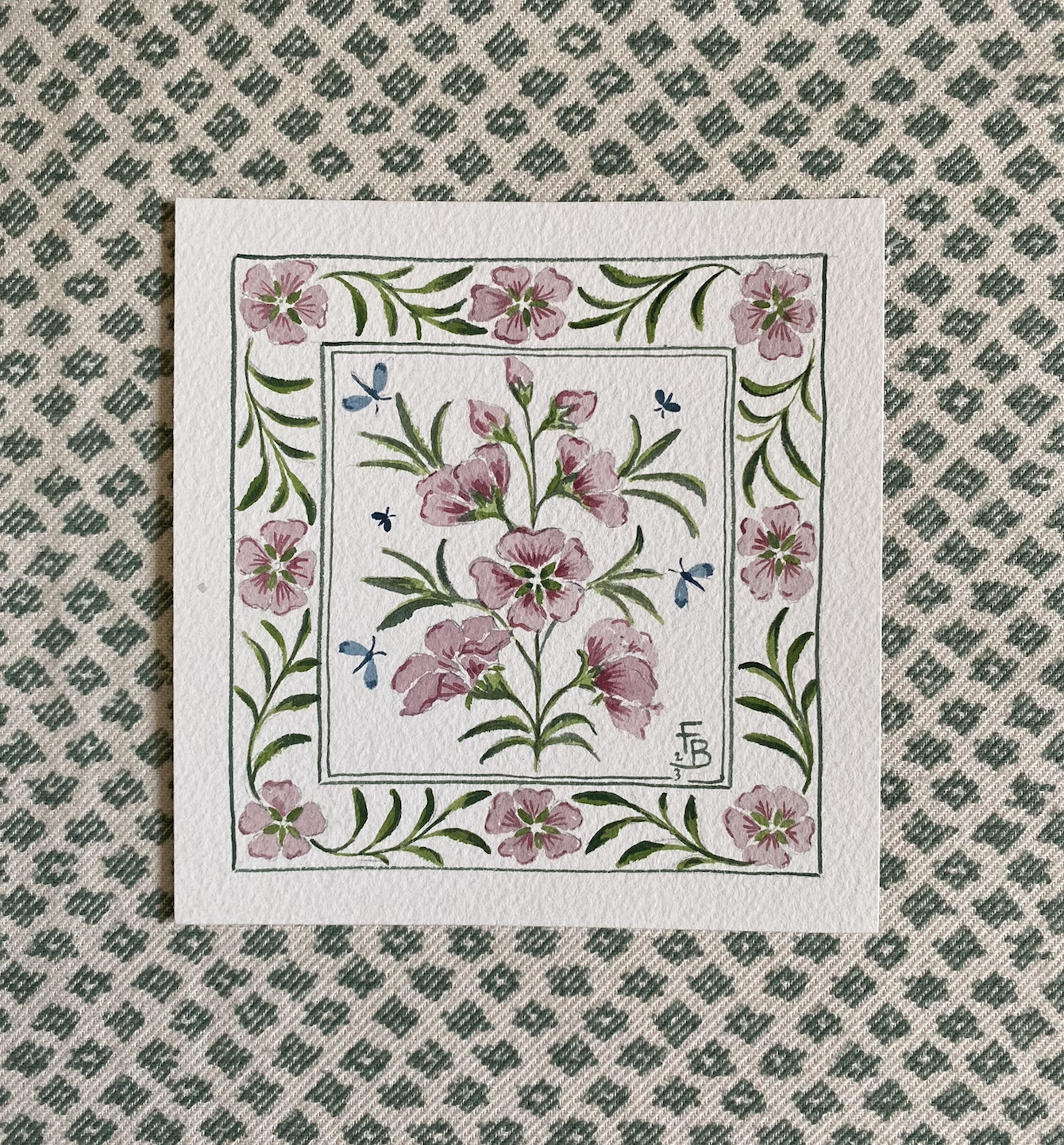 Miniature Watercolour painting - Pink Flower