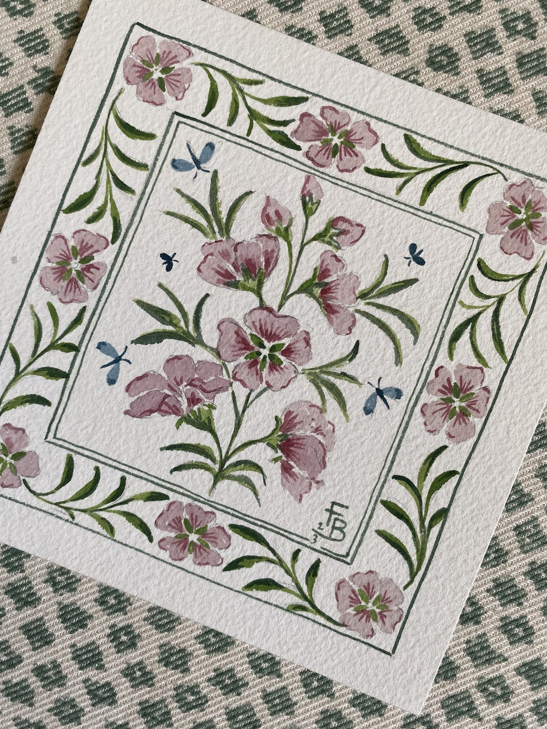 Miniature Watercolour painting - Pink Flower