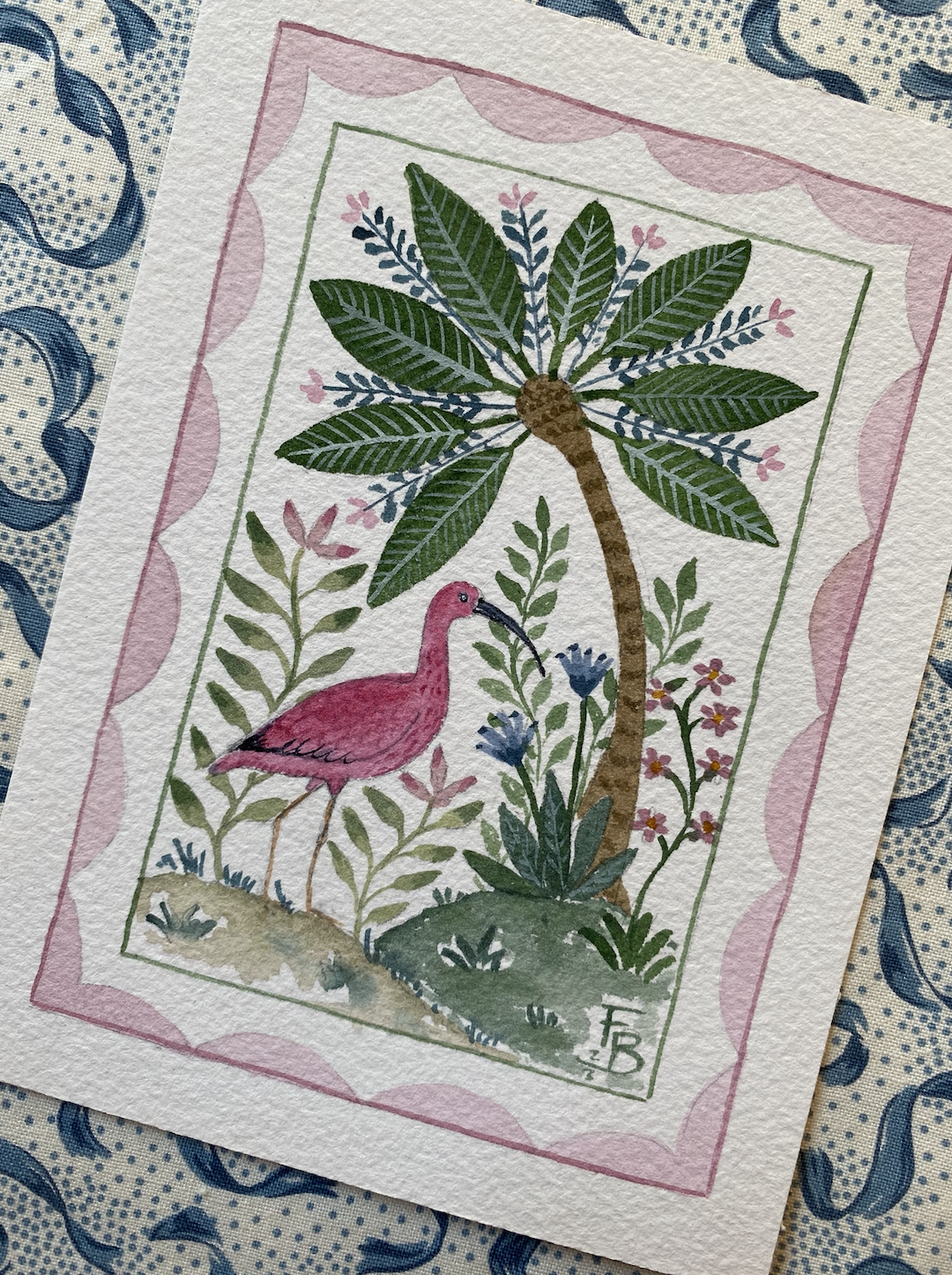 Miniature Watercolour painting - Scarlet Ibis