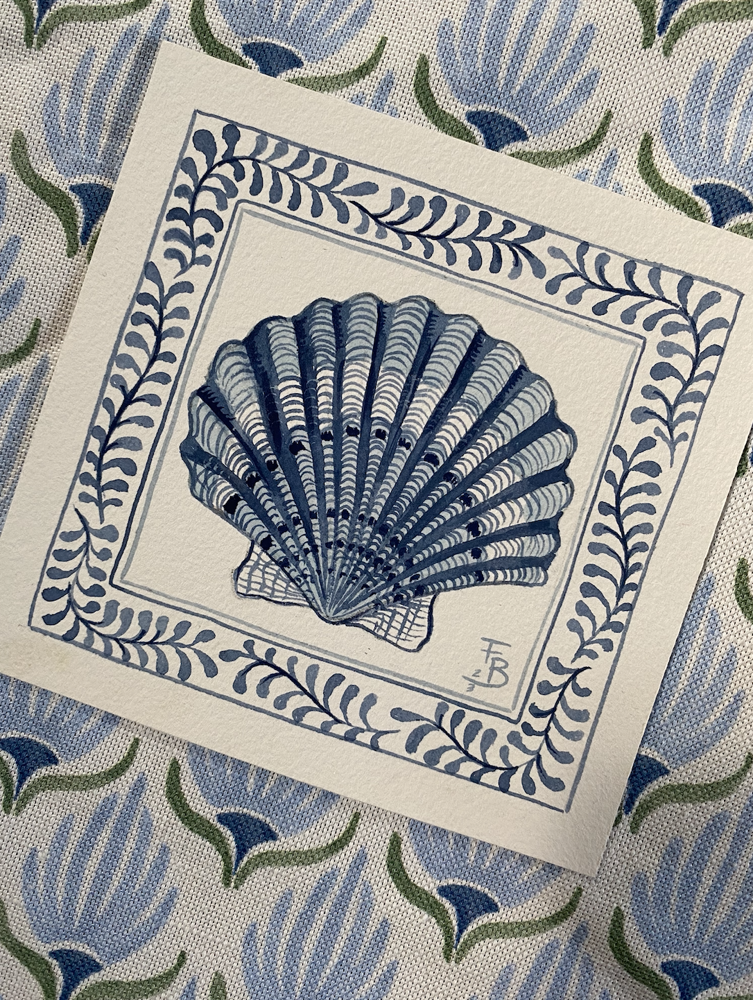 Miniature Watercolour painting - Blue Scallop shell