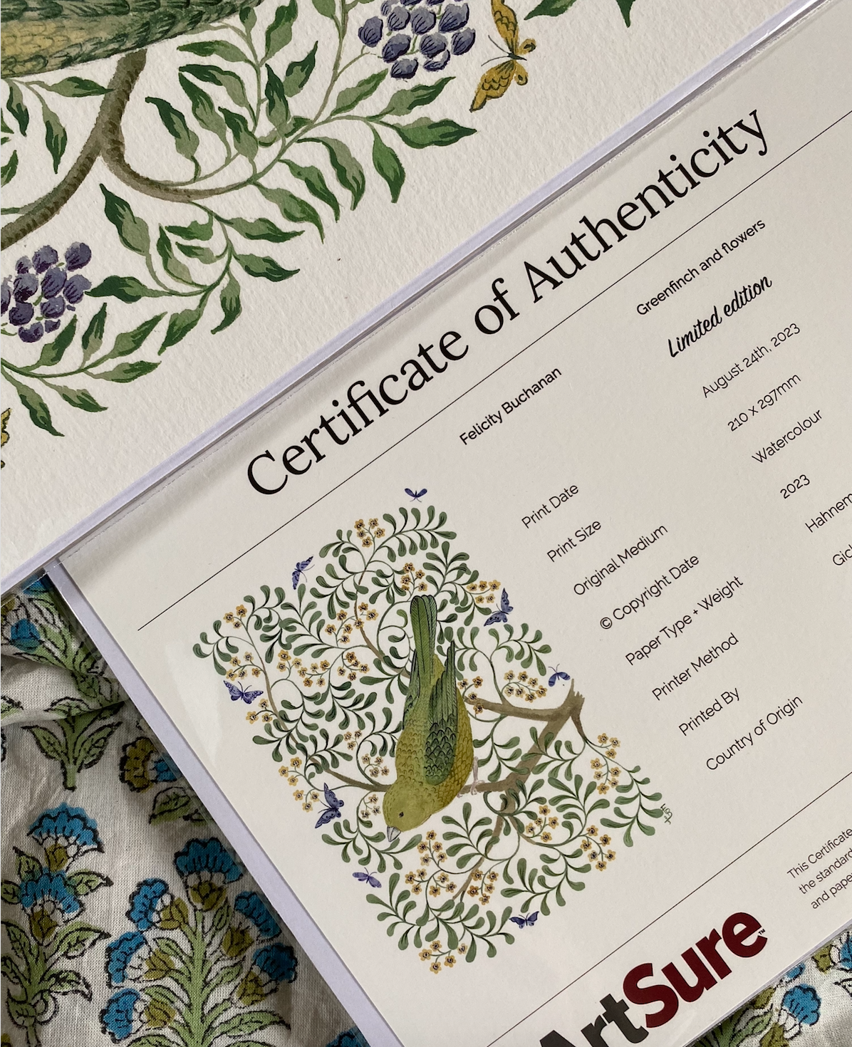 Limited Edition Print - Greenfinch and flowers