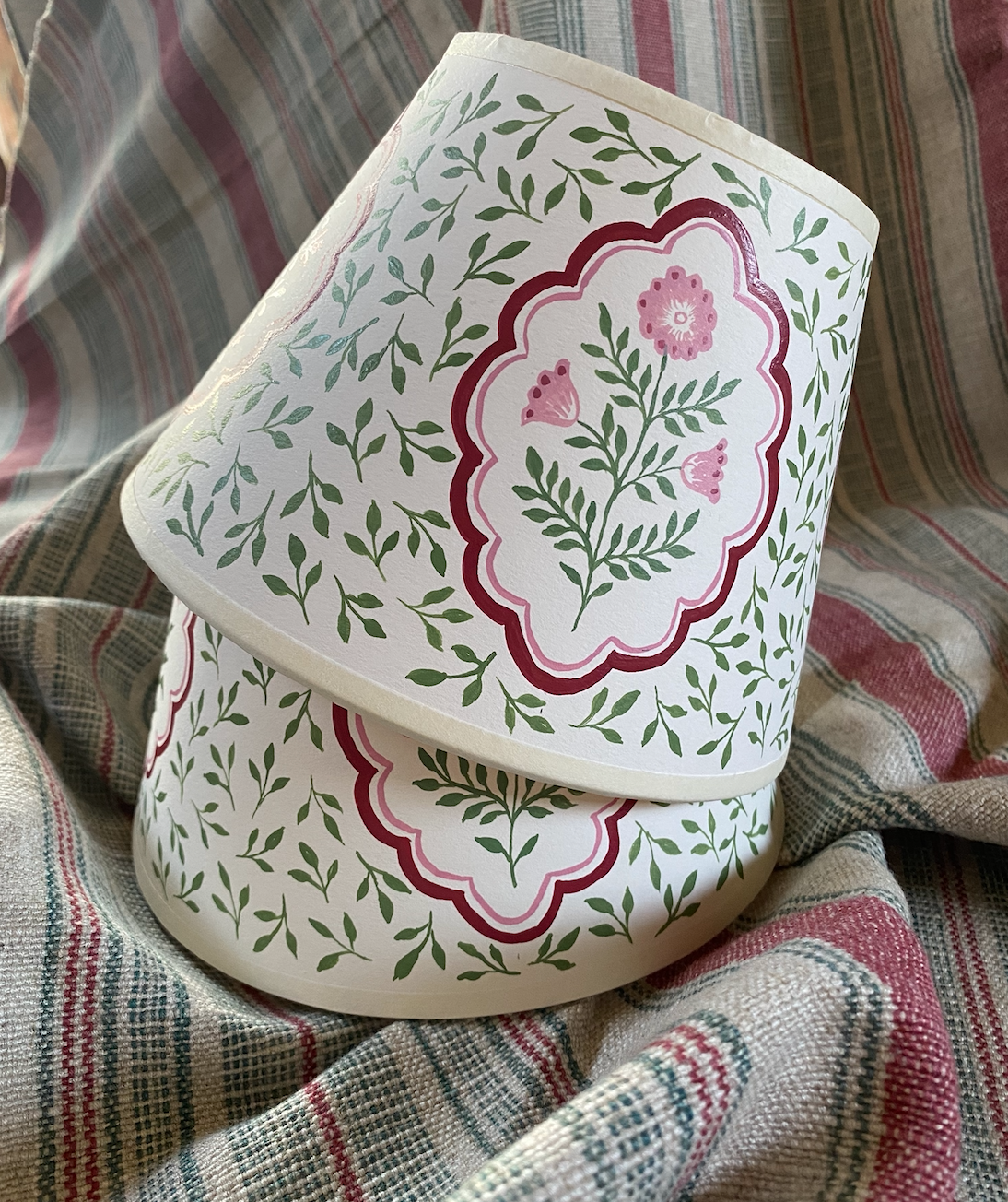 Pair of Pink and Green floral lampshades