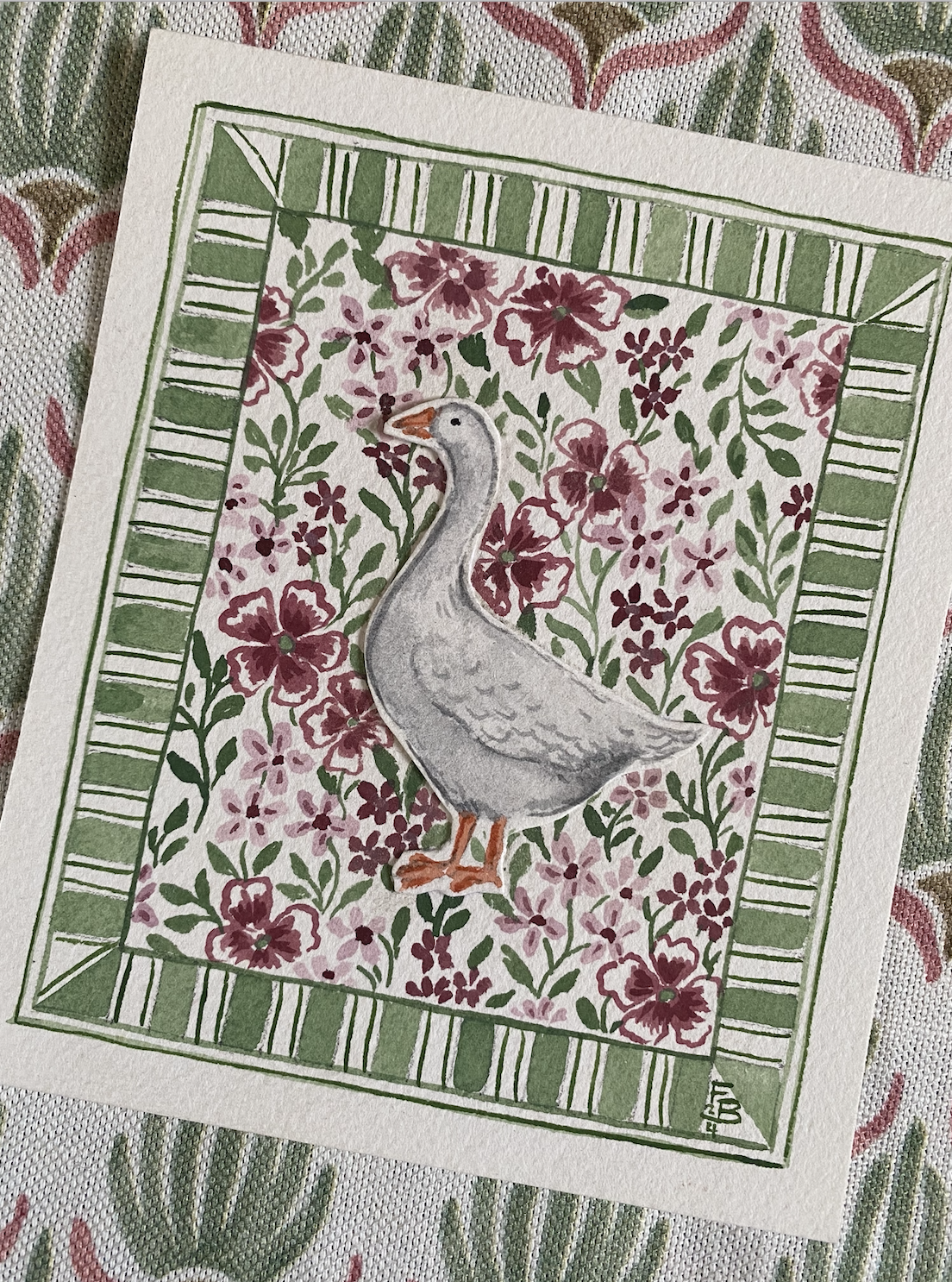 Miniature Watercolour painting - Goose on the loose