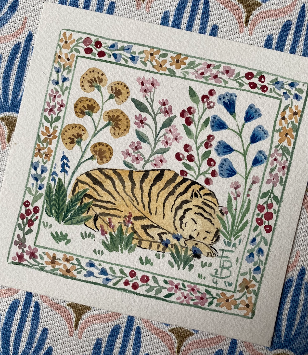 Miniature Watercolour painting - Mughal Tiger