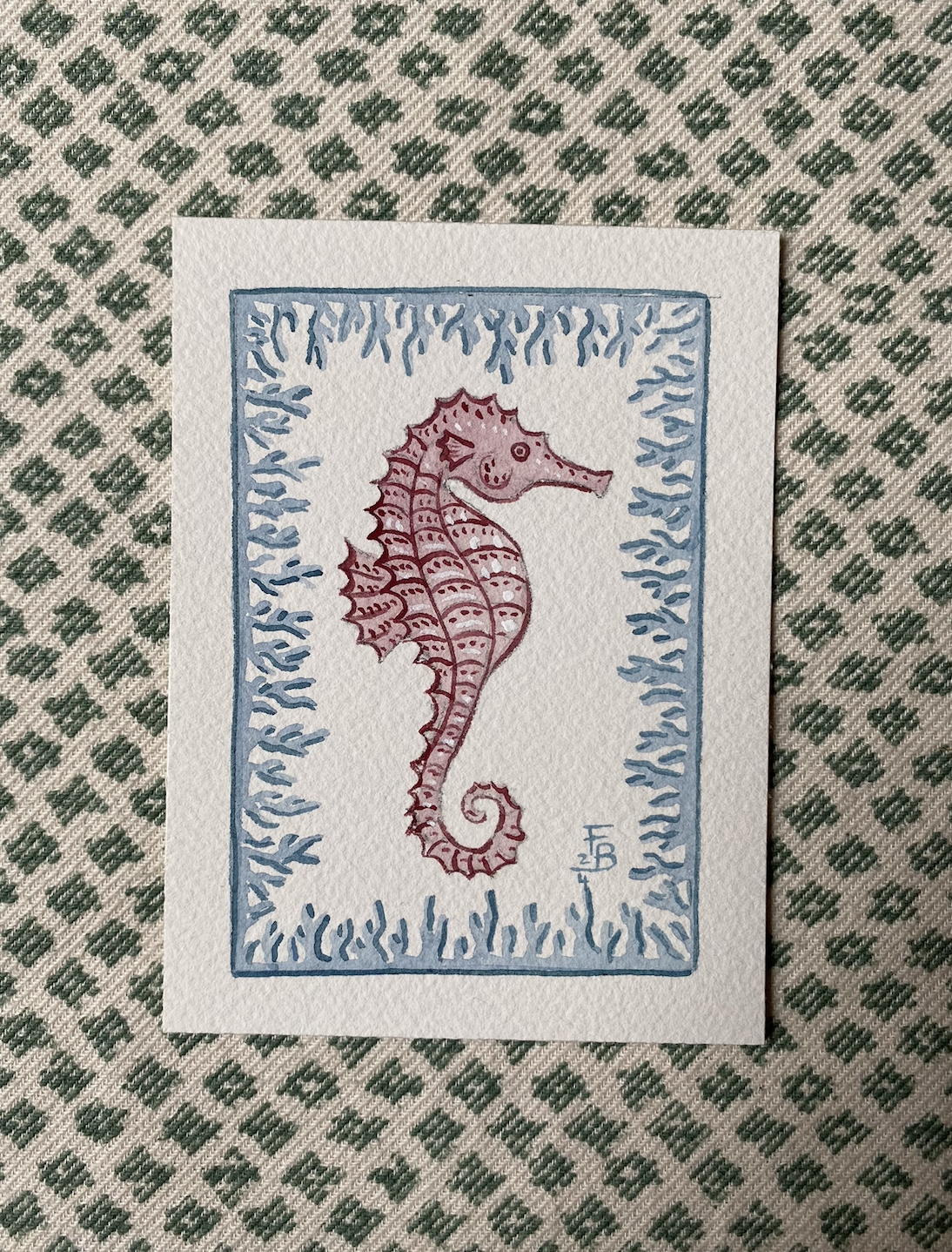 Miniature Watercolour painting - Pink Seahorse