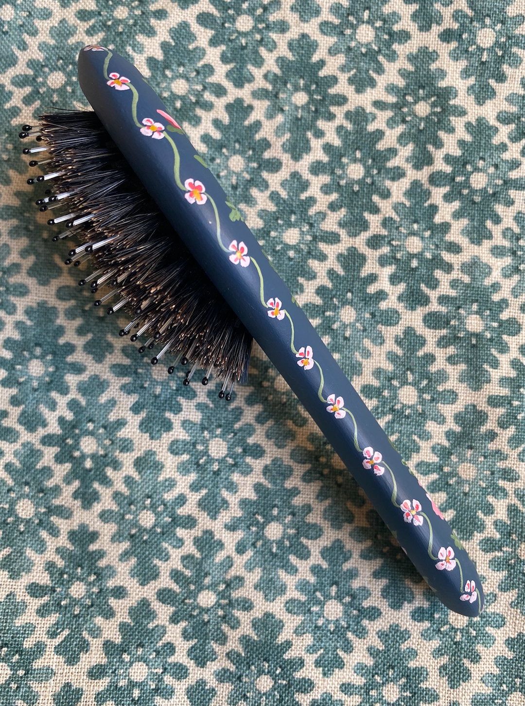 Small hairbrush - Blue with roses