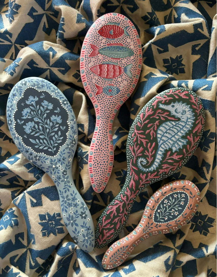 Large hand-painted hairbrush - Exotic Fish