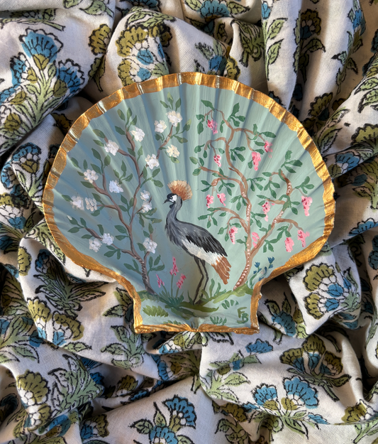 Chinoserie In A Shell - Grey-Crowned Crane