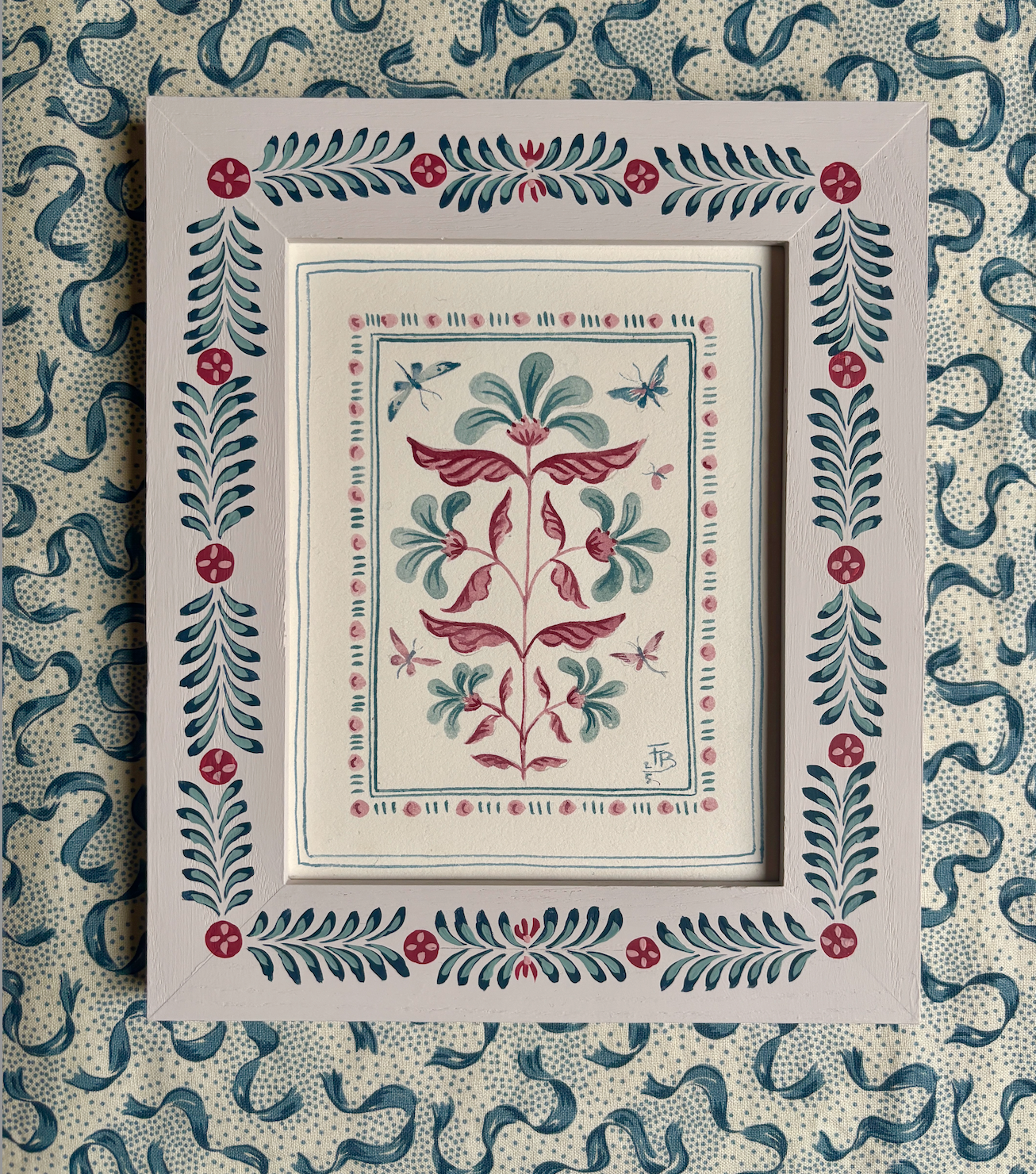 A pair of folk art watercolour paintings