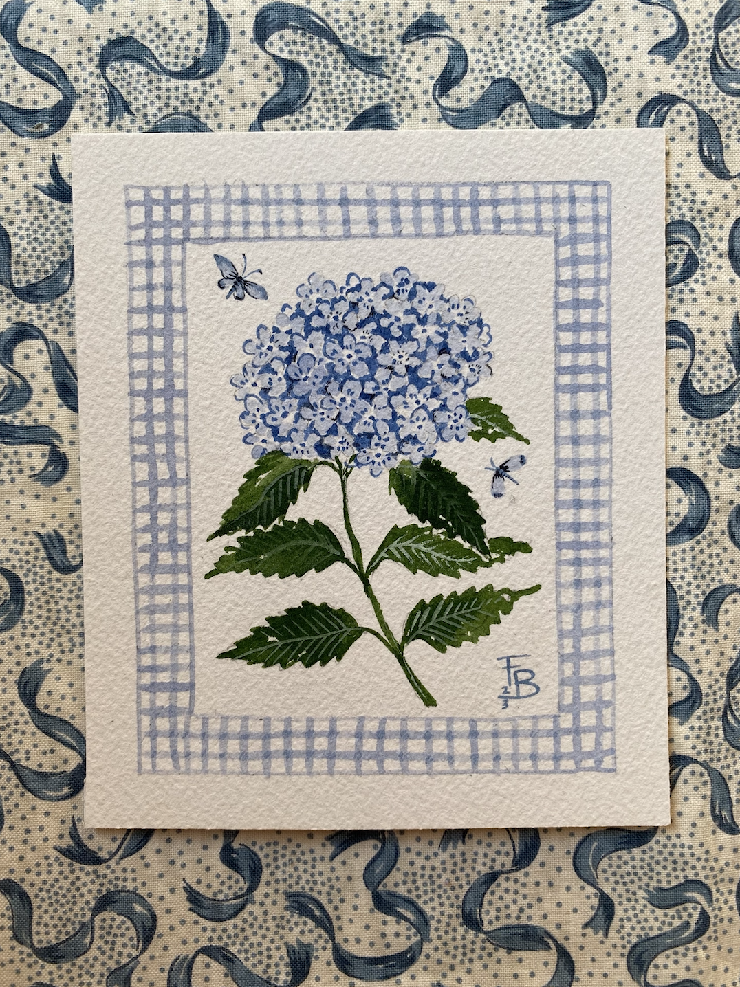Miniature Watercolour painting - Blue Hydrangea