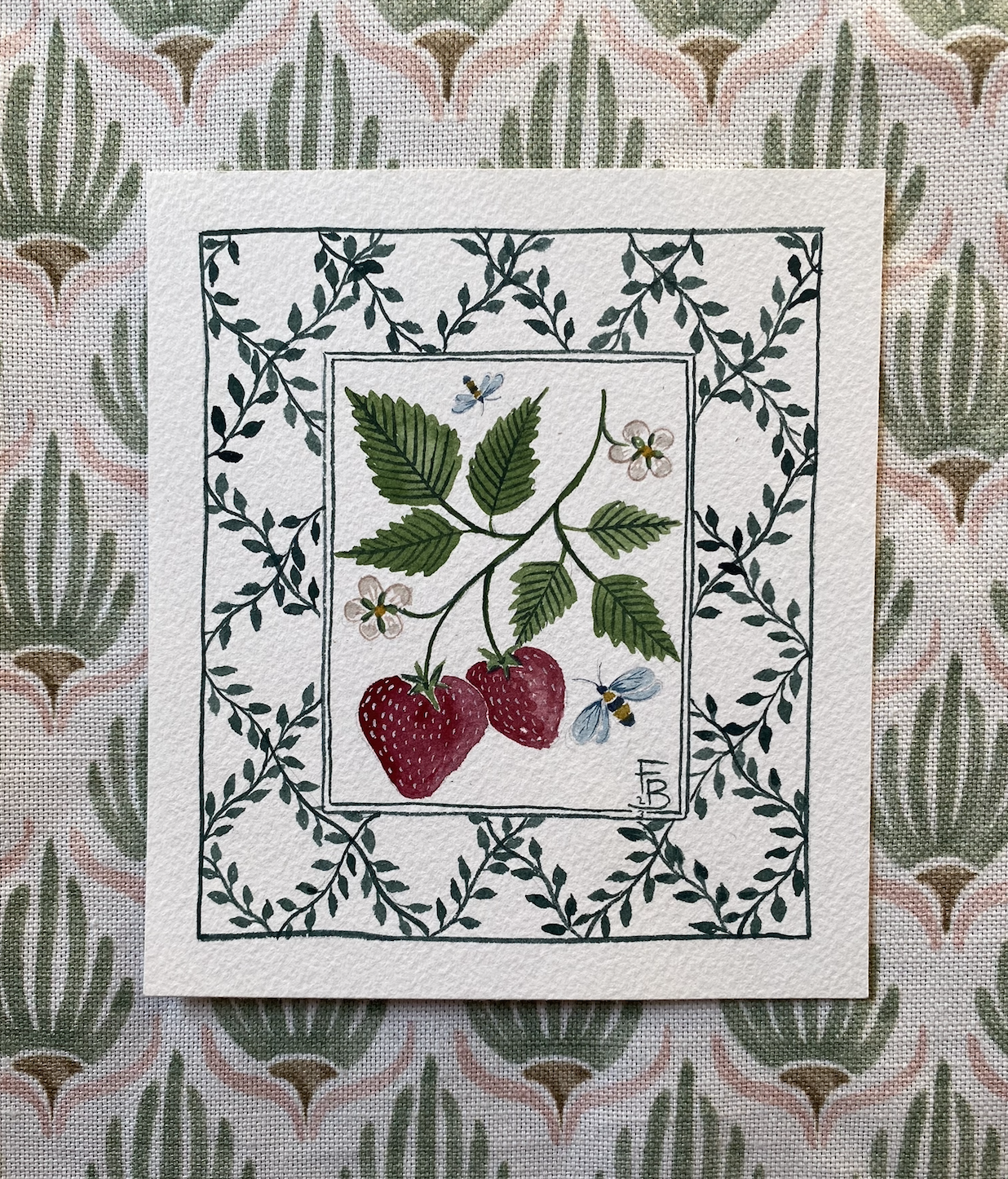 Miniature Watercolour painting - Strawberry trellis