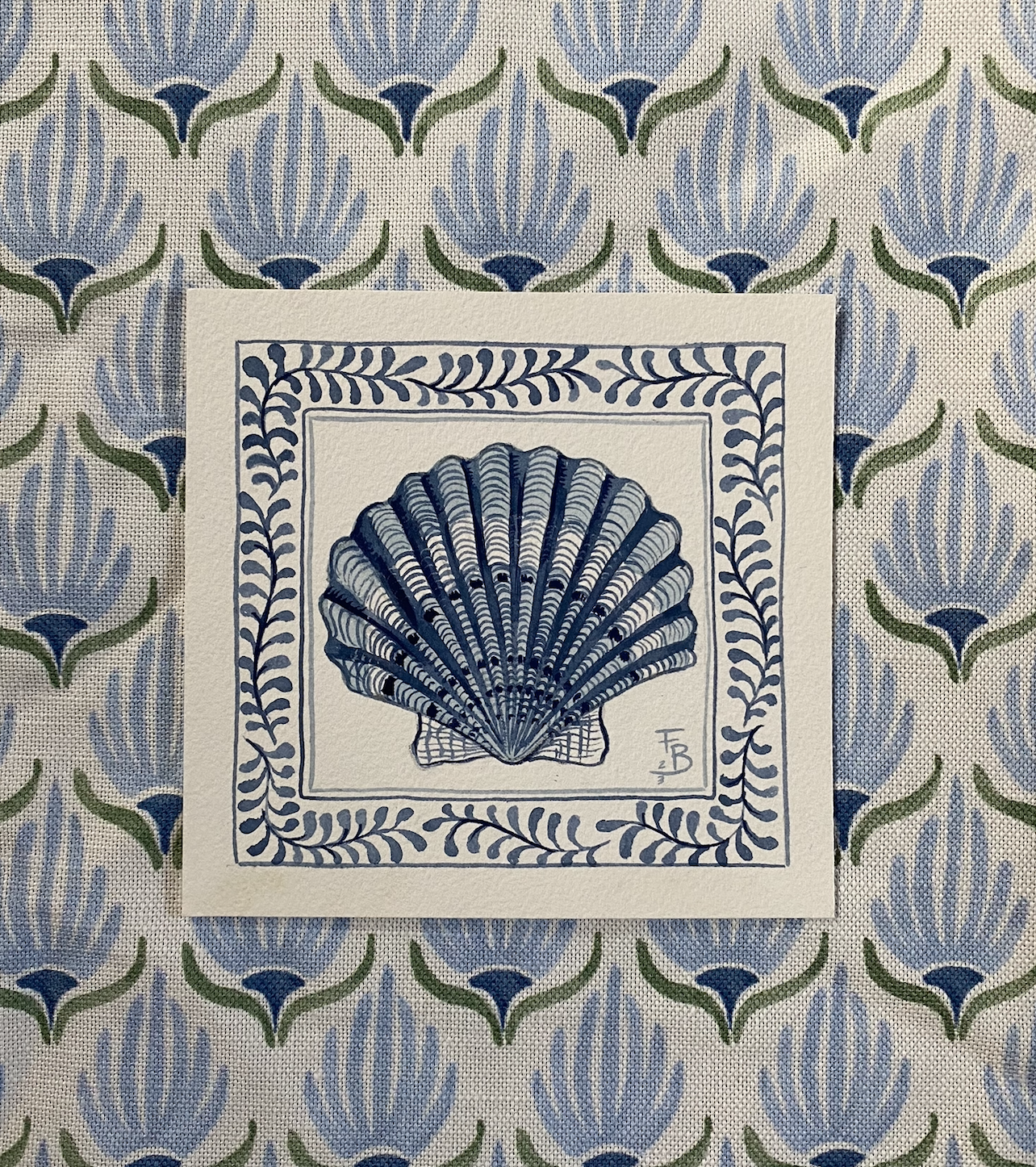 Miniature Watercolour painting - Blue Scallop shell