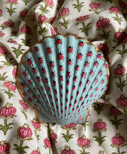 Hand-painted Scallop shell - Beetle