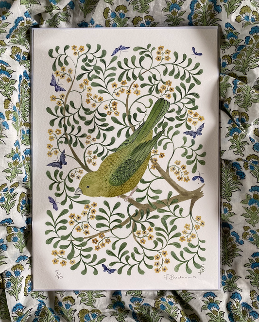 Limited Edition Print - Greenfinch and flowers