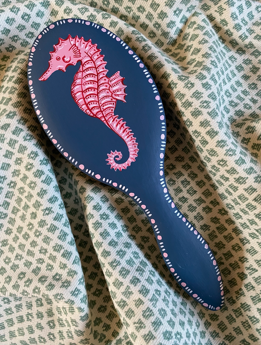 Large hand-painted hairbrush - Pink Seahorse