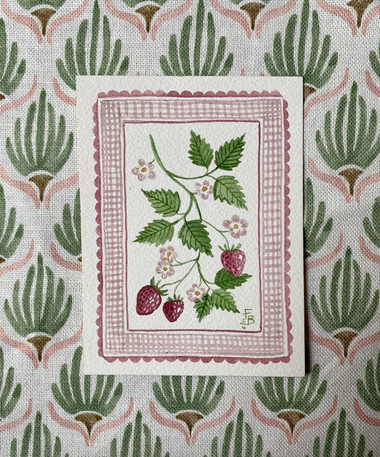 Miniature Watercolour painting - Summer Strawberries