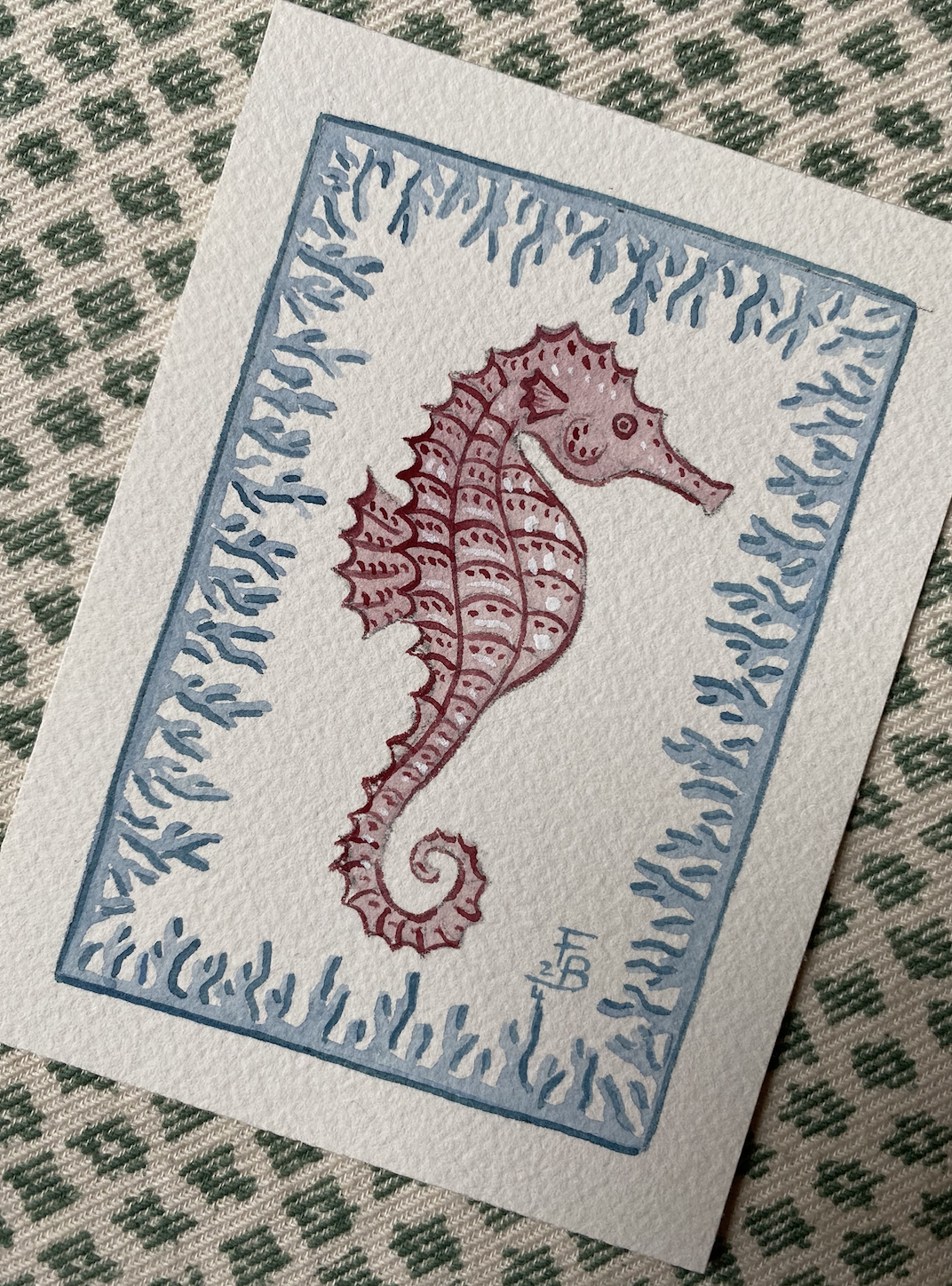 Miniature Watercolour painting - Pink Seahorse