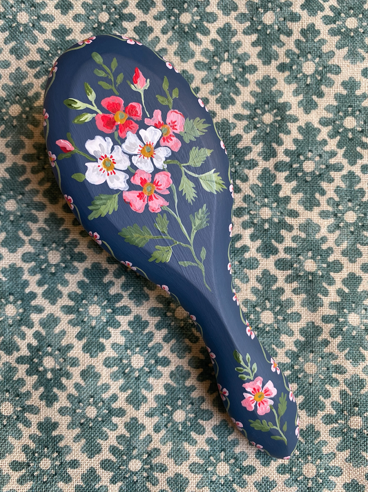 Small hairbrush - Blue with roses