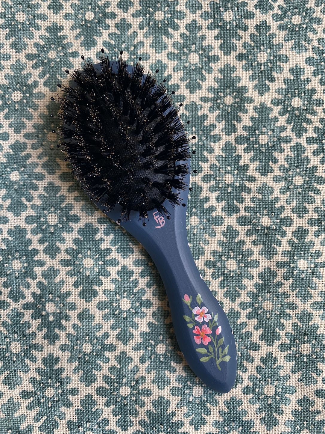 Small hairbrush - Blue with roses