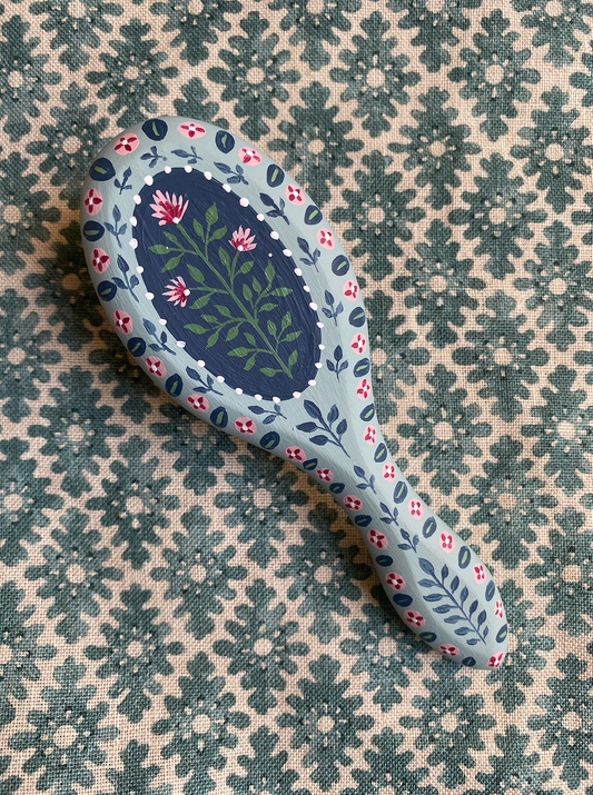 Small hairbrush - Blue with pink flowers