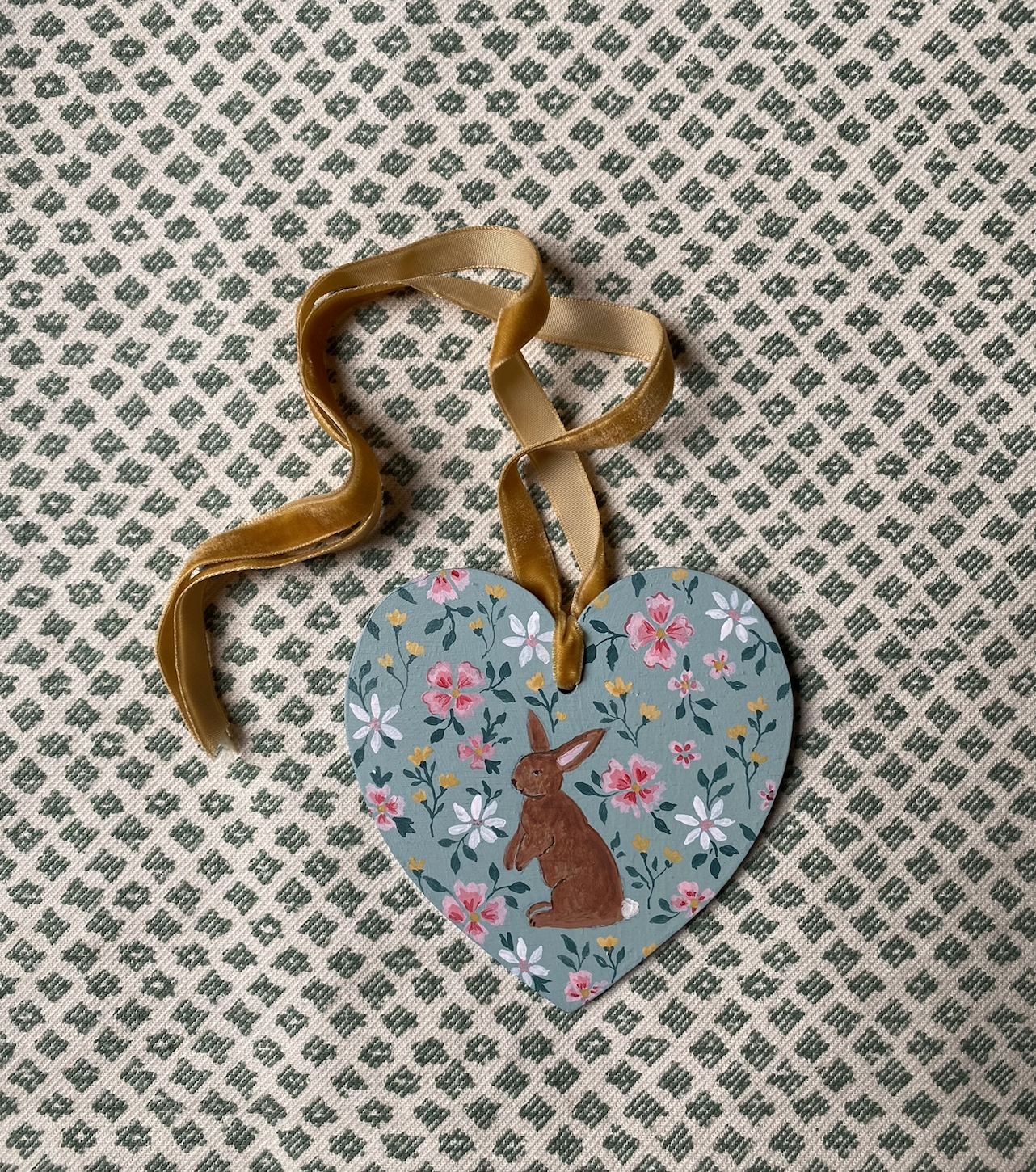 Wooden heart gift tag -  Spring bunny