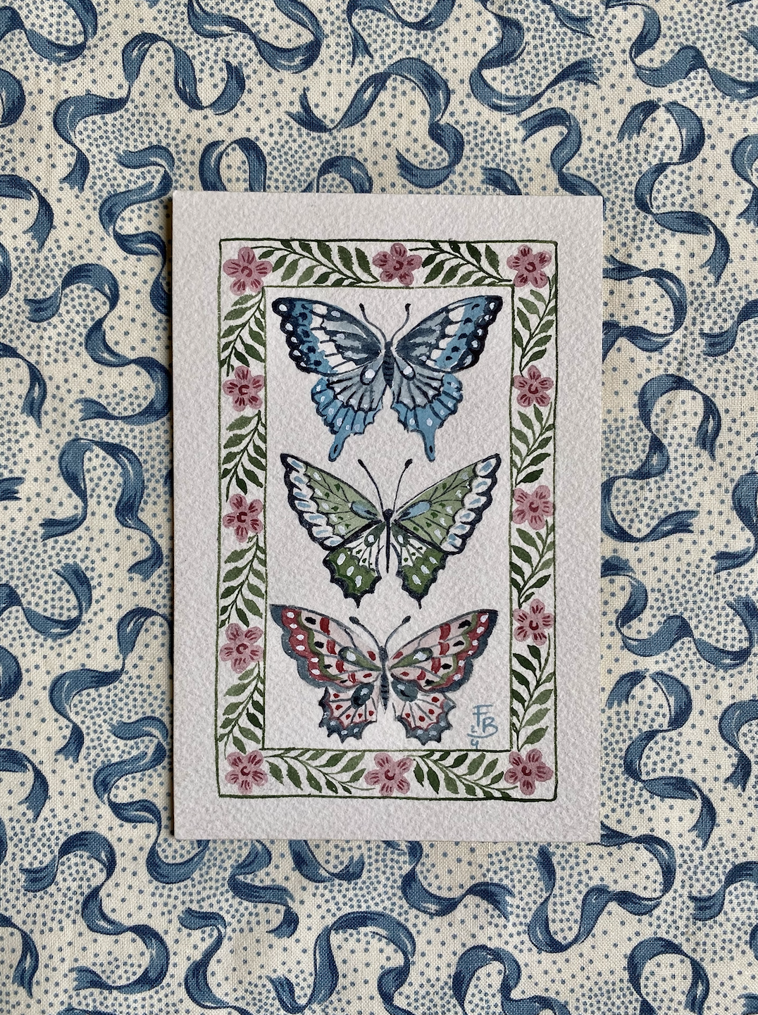 Miniature Watercolour painting - Butterfly trio