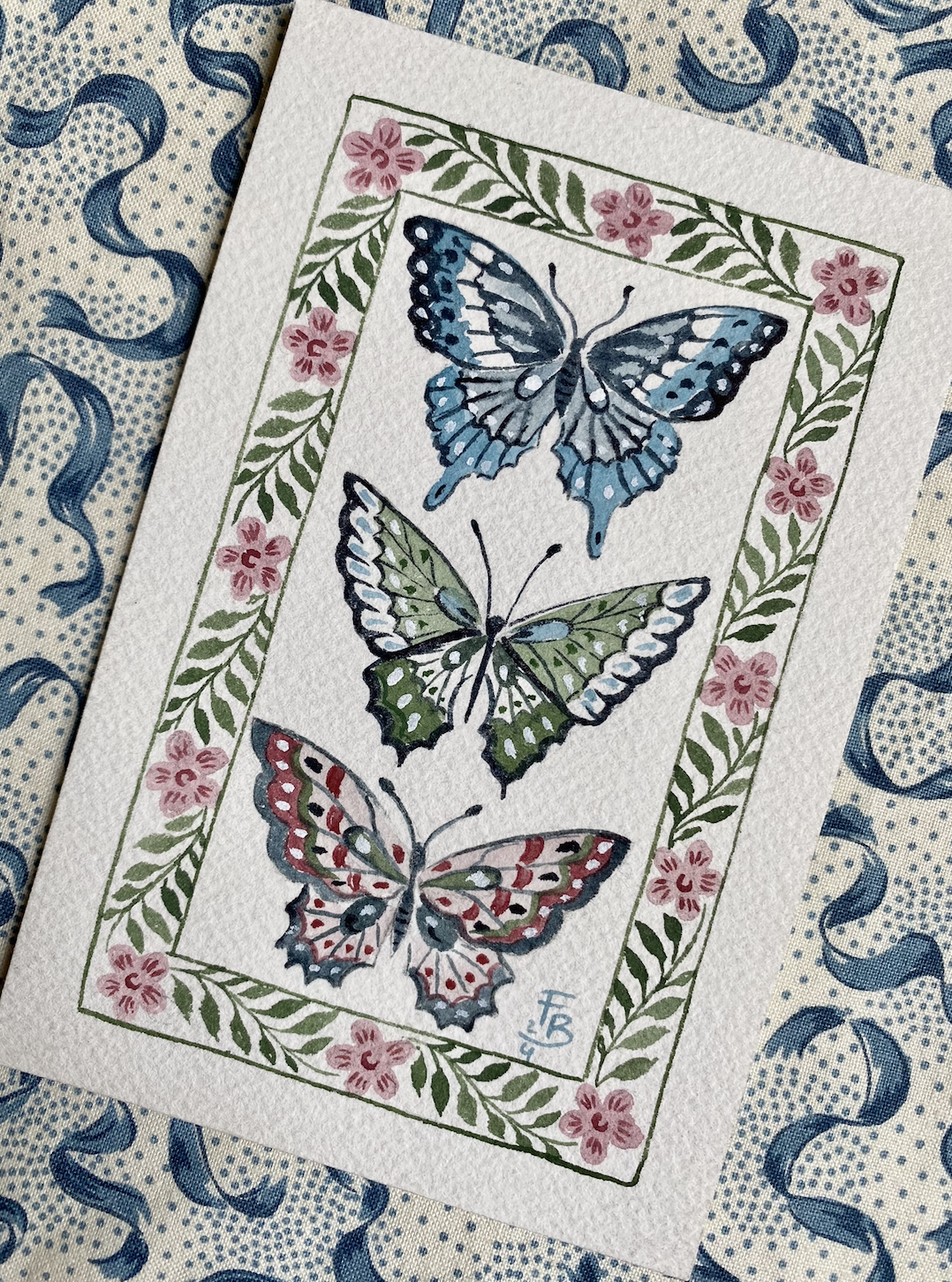 Miniature Watercolour painting - Butterfly trio