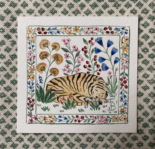 Miniature Watercolour painting - Mughal Tiger