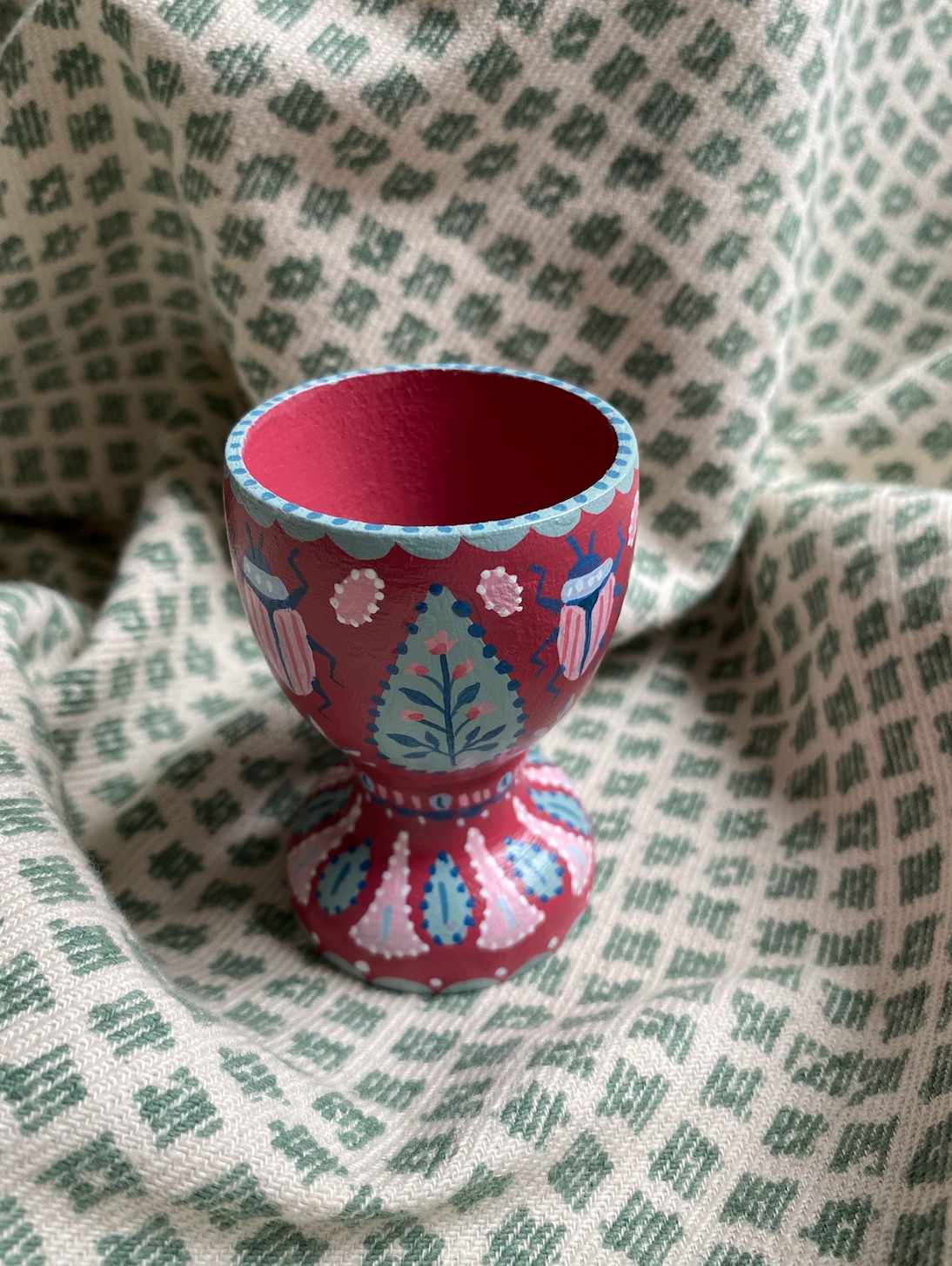 Hand-painted Egg cup - Red Beetle