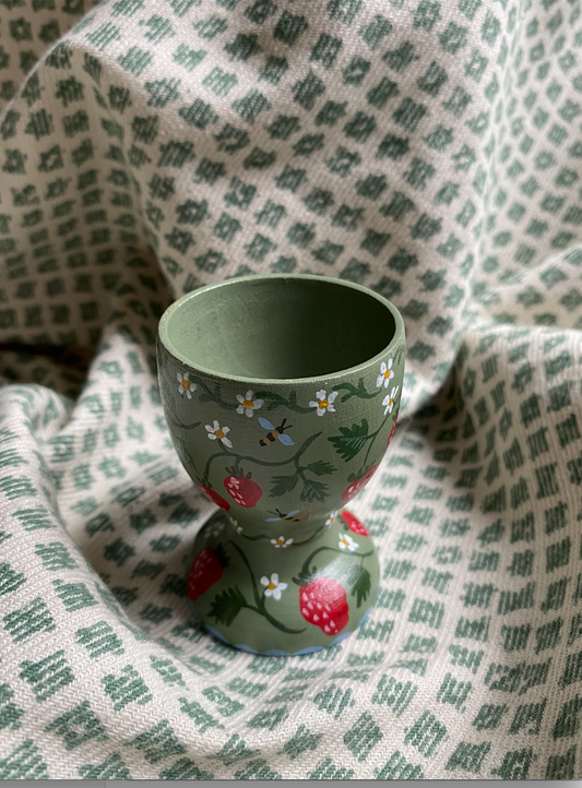 Hand-painted Egg cup - Strawberry and Blossom