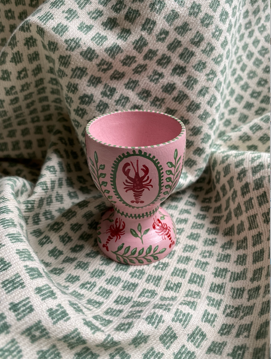 Hand-painted Egg cup - Pink Lobster