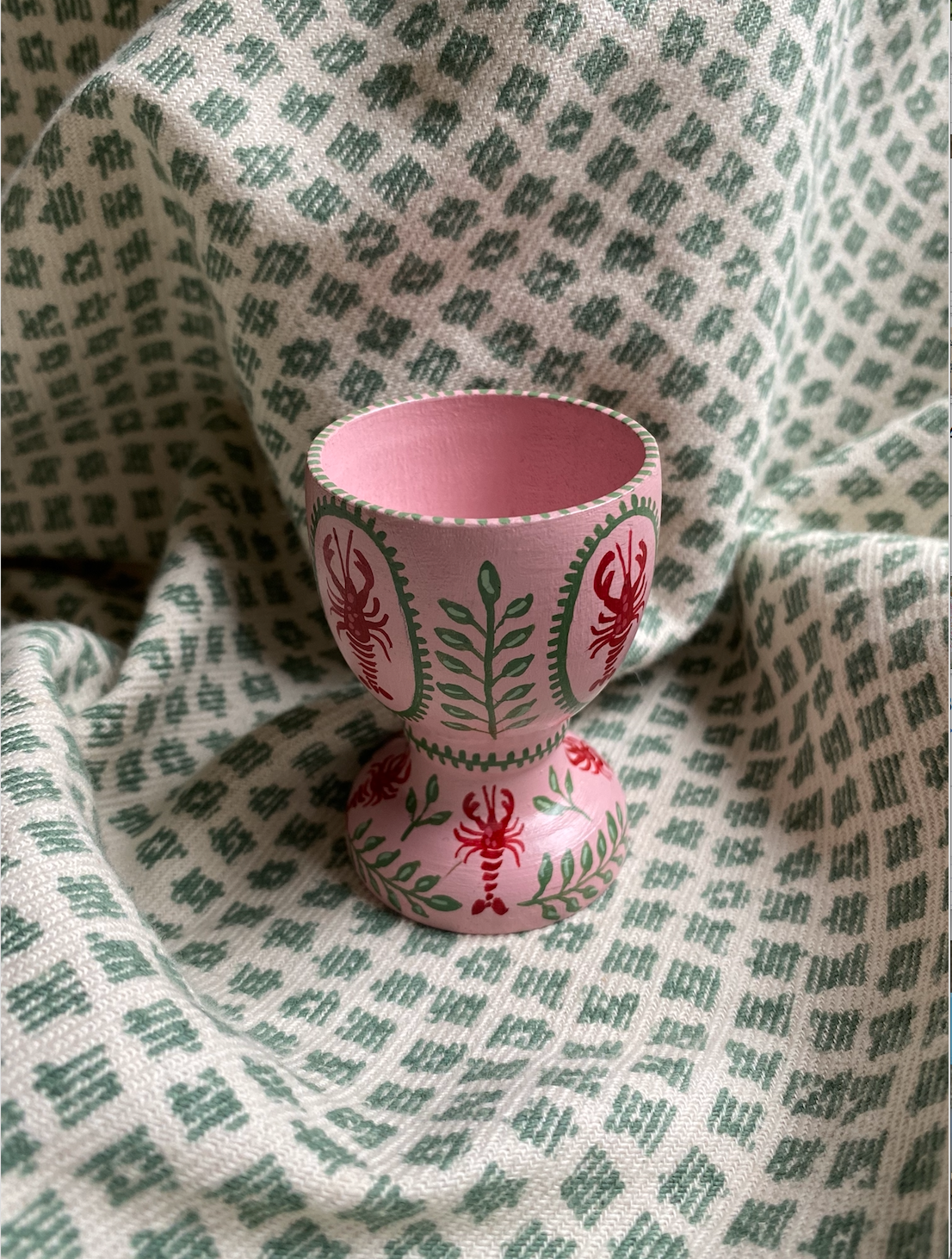 Hand-painted Egg cup - Pink Lobster