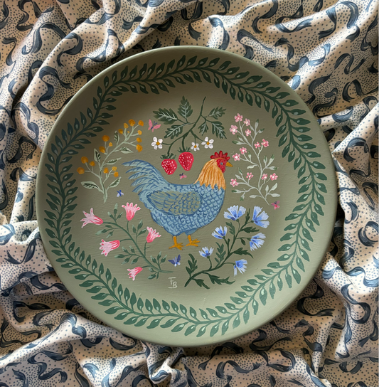 Small hand-painted plate - Spring Chicken