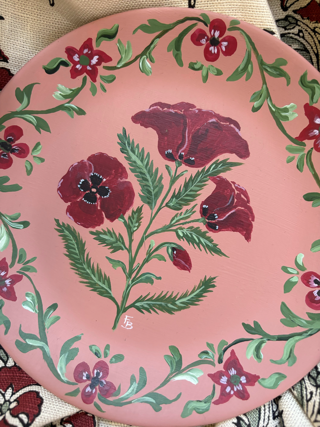Small hand-painted plate - Red Poppy