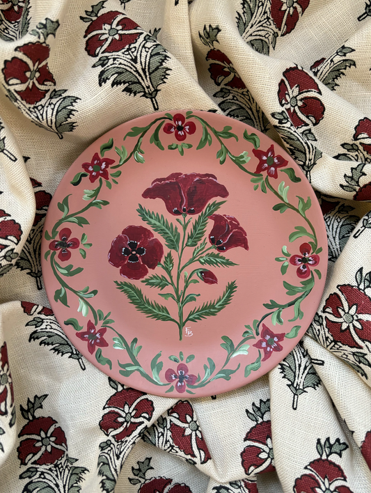 Small hand-painted plate - Red Poppy
