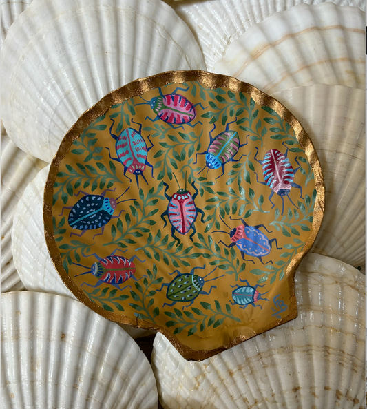 Handpainted Scallop Shell - Beetles