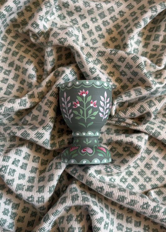 Hand-painted egg cup - Pink Indian flower