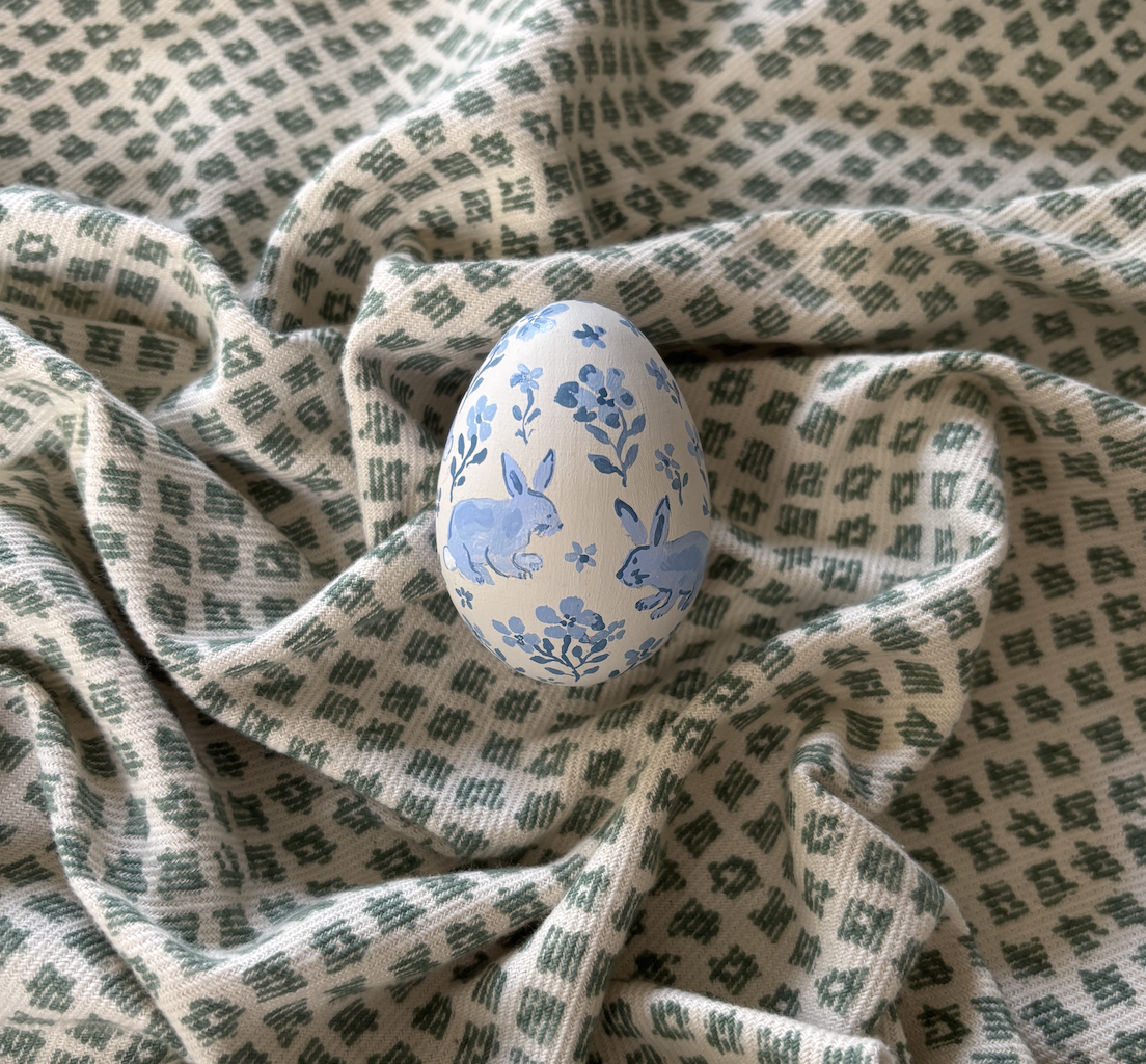 Hand-painted decorative egg - Blue bunnies