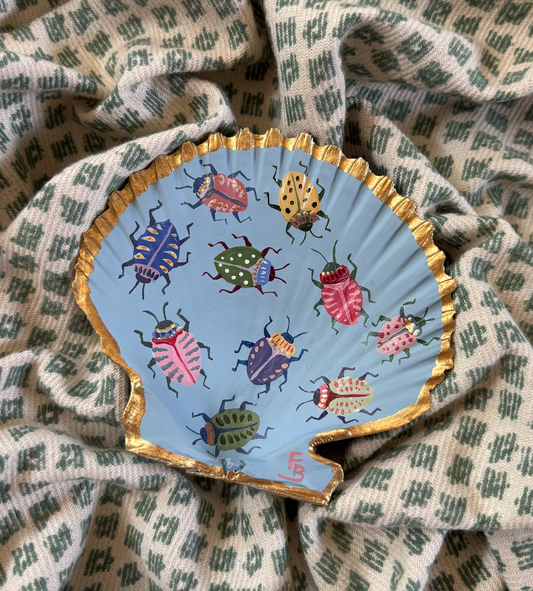Hand Painted Shell - Busy Beetles