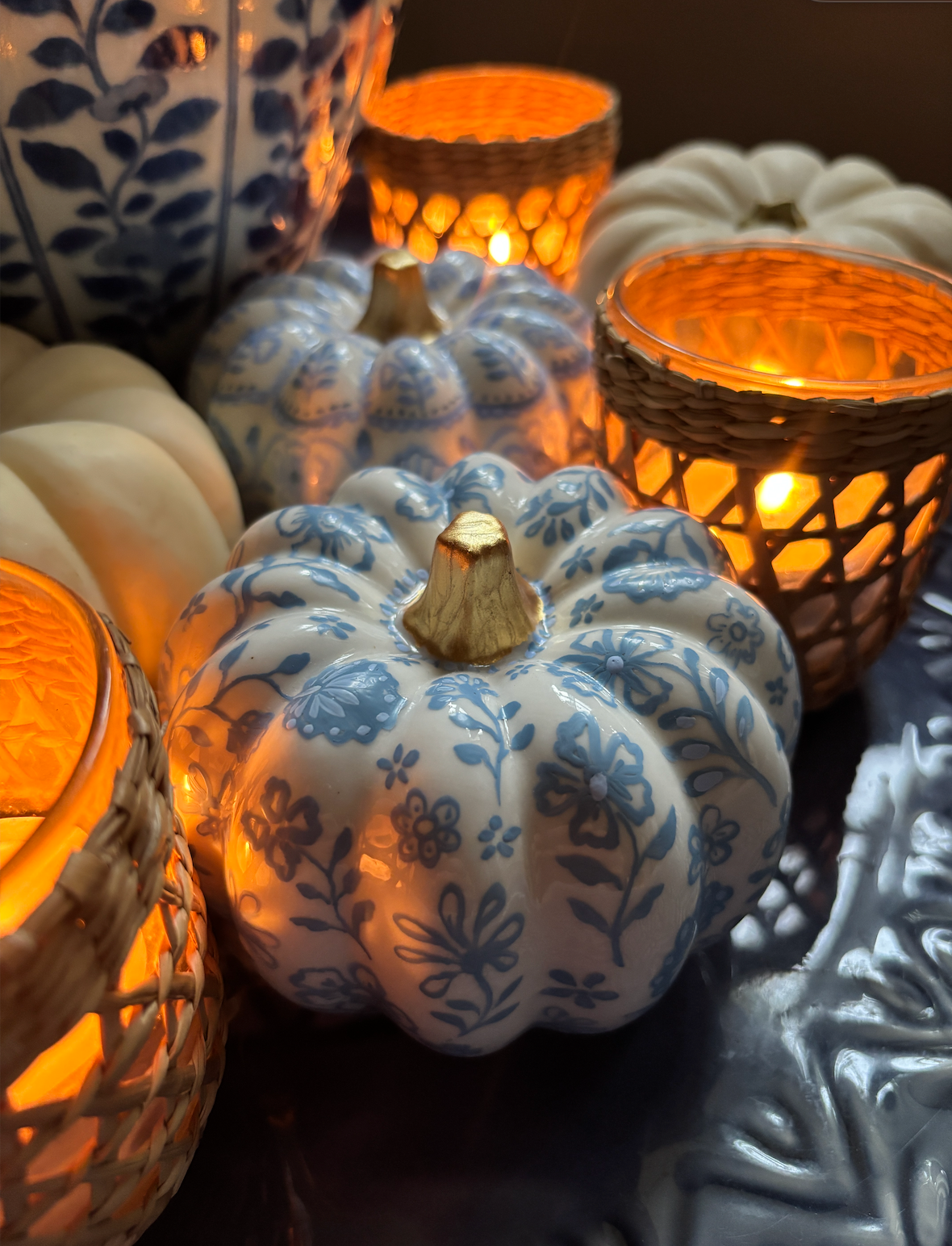 Decorative Ceramic Pumpkin - Floral Stripe