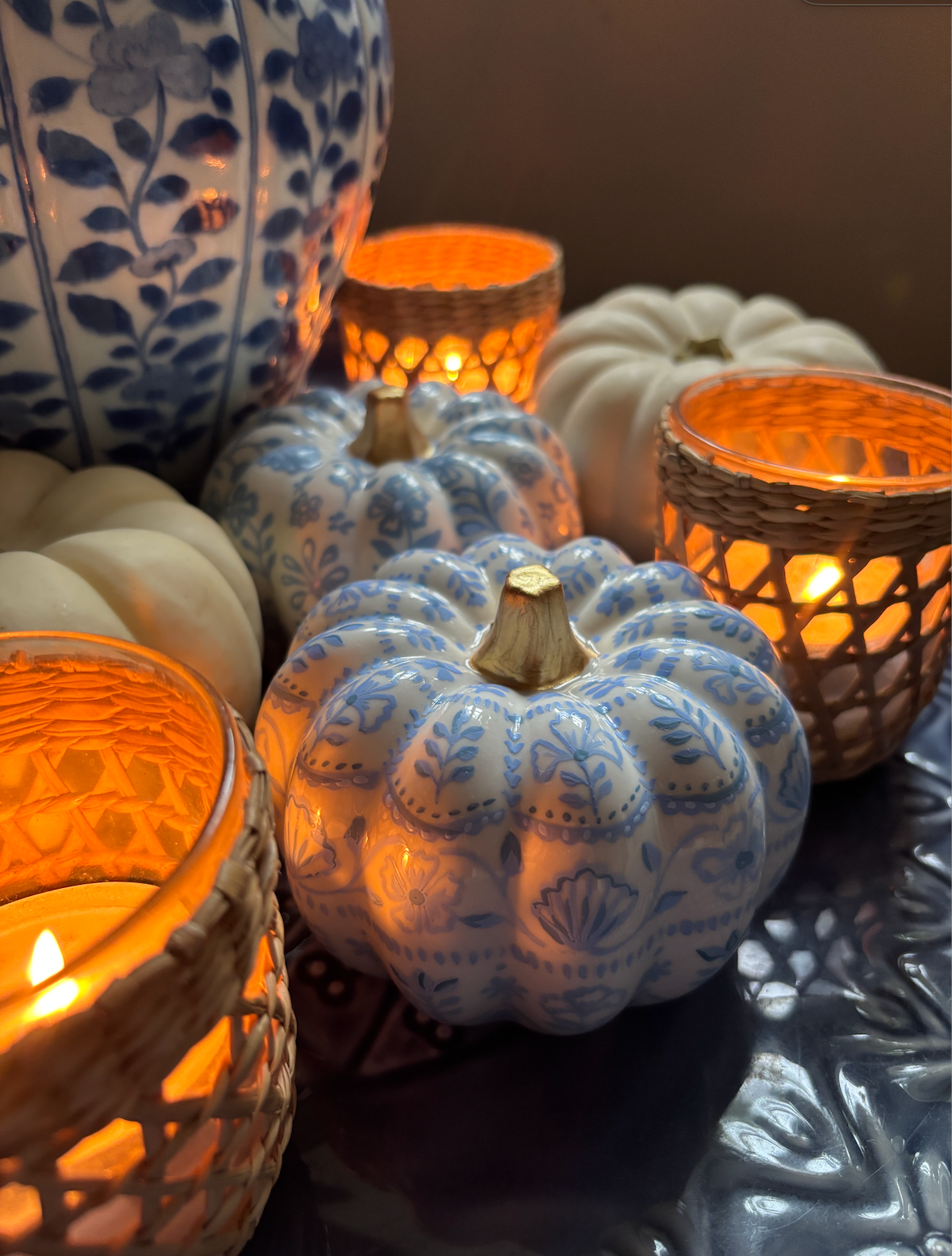 Decorative Ceramic Pumpkin - Floral Stripe