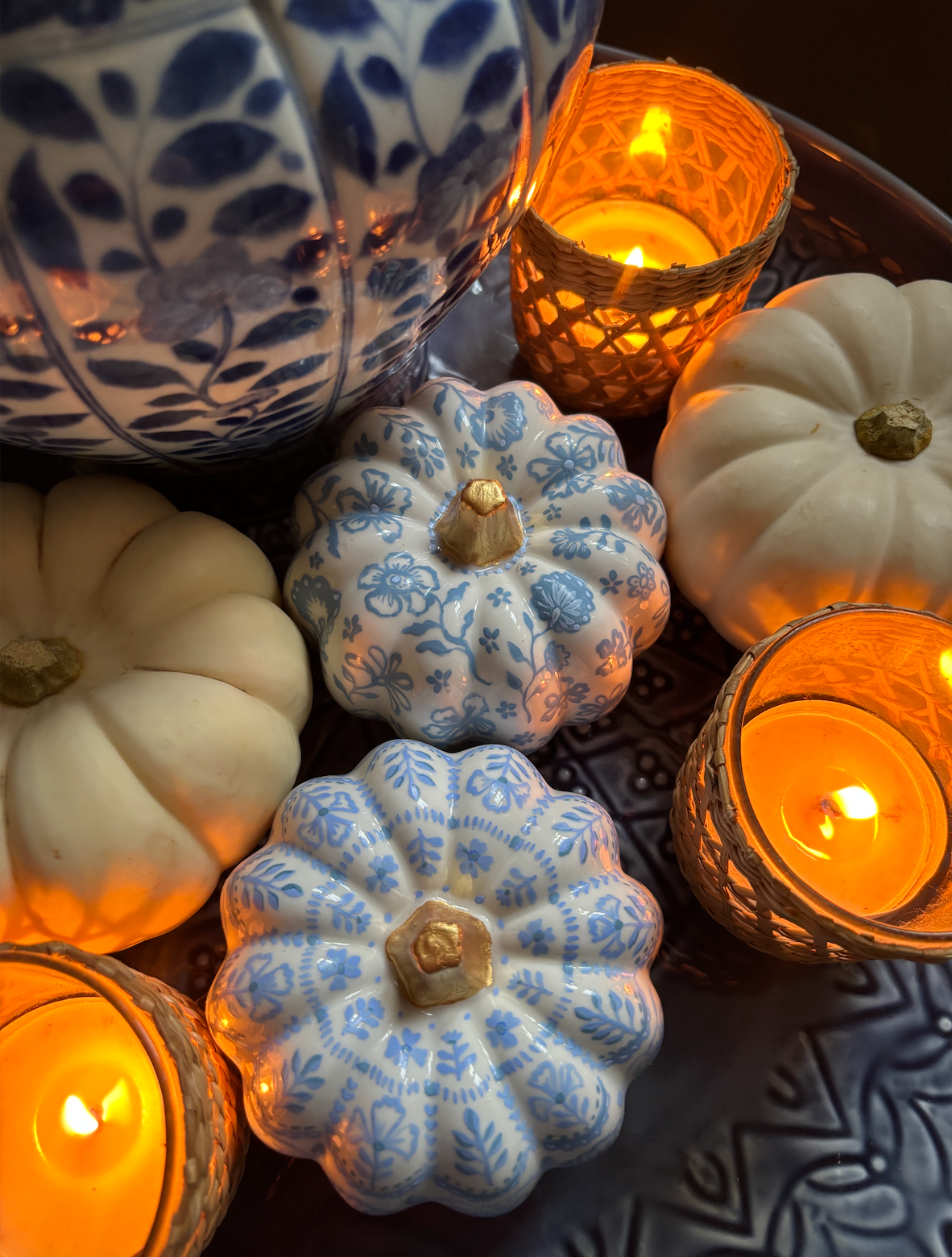 Decorative Ceramic Pumpkin - Floral Stripe
