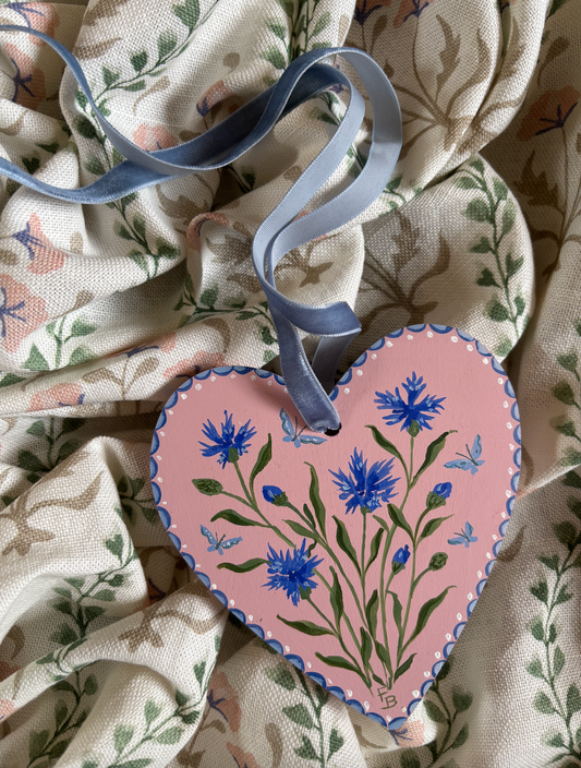 Wooden Heart - Cornflowers