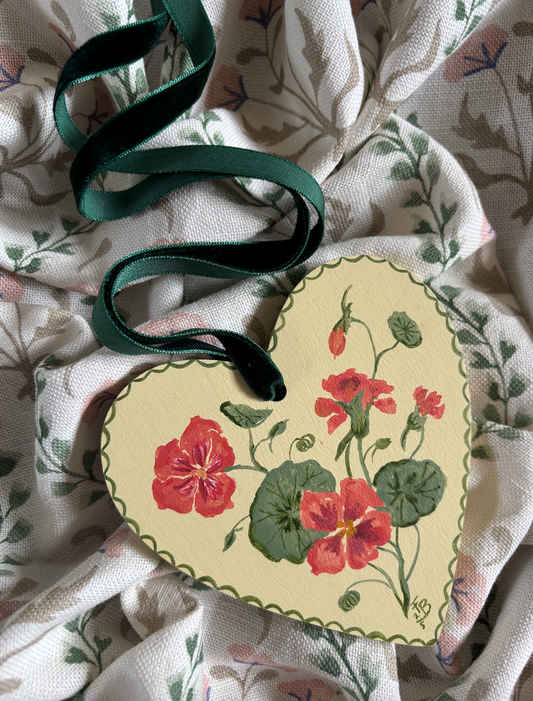 Wooden Heart - Nasturiums