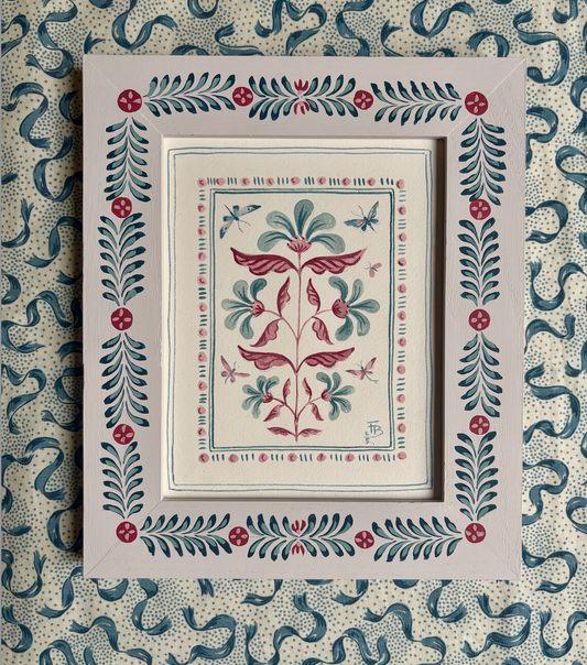 Folk art watercolour painting - Cornflower