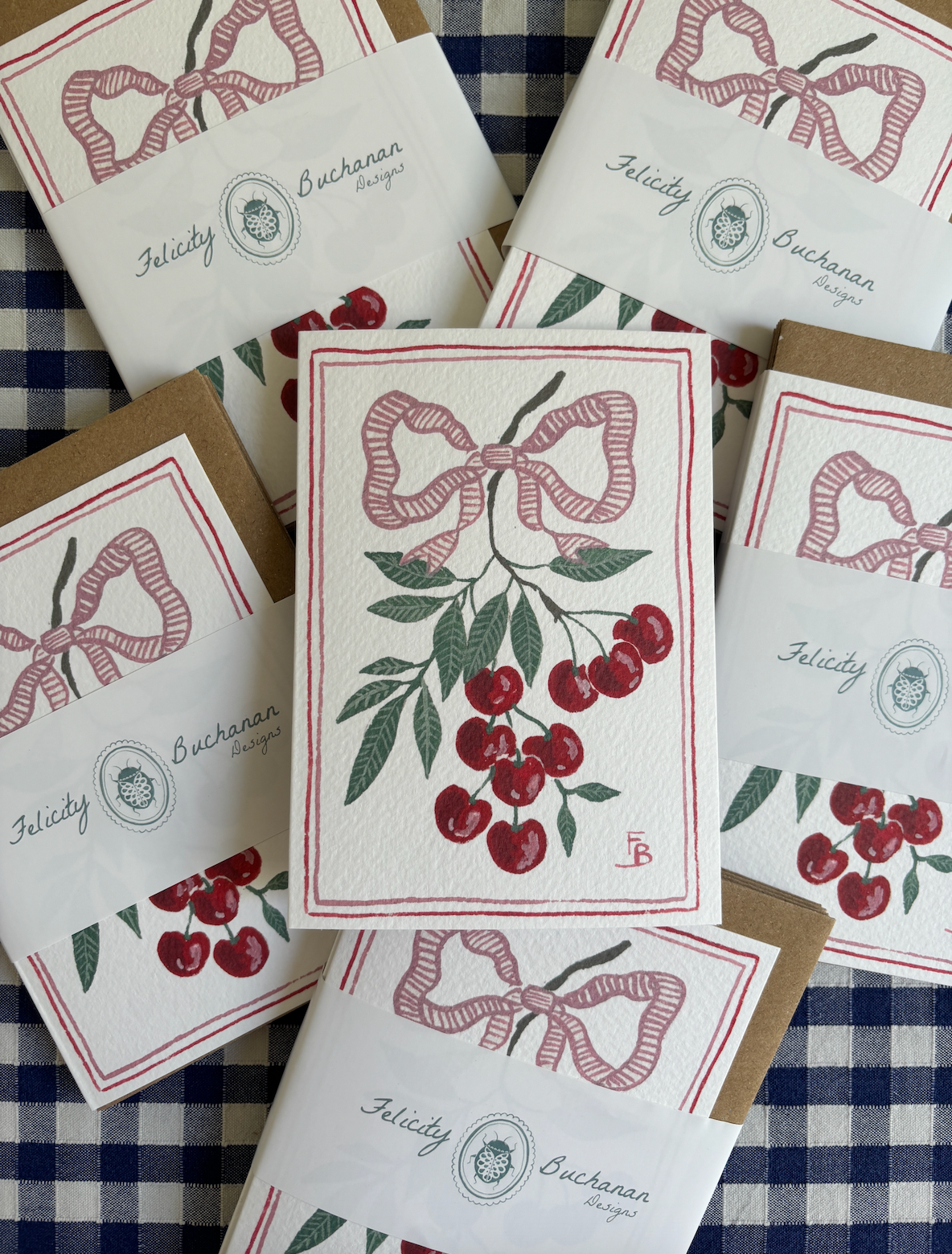 Pack of 5 Greetings Cards - Cherries